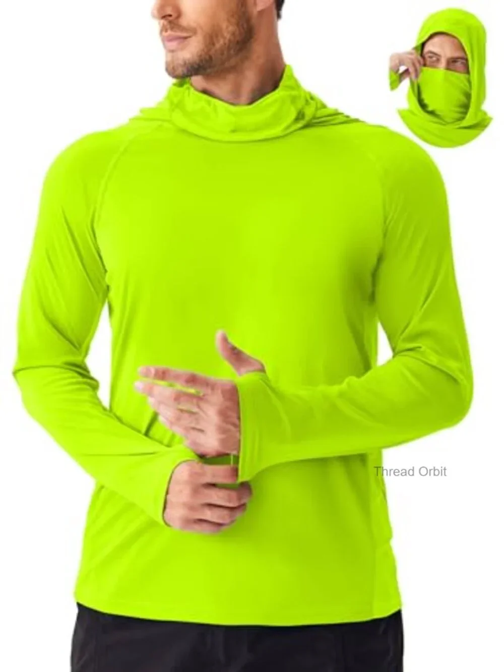 Men's UPF 50+ Sun Protection Hoodie with Mask Long Sleeve Rash Guard Fishing